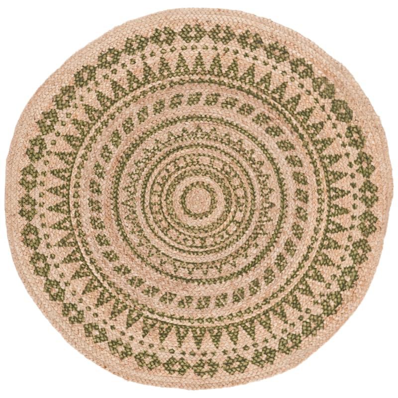 SAFAVIEH Handmade Natural Fiber Valentien Casual Jute Rug - 4' Round - Green/Natural