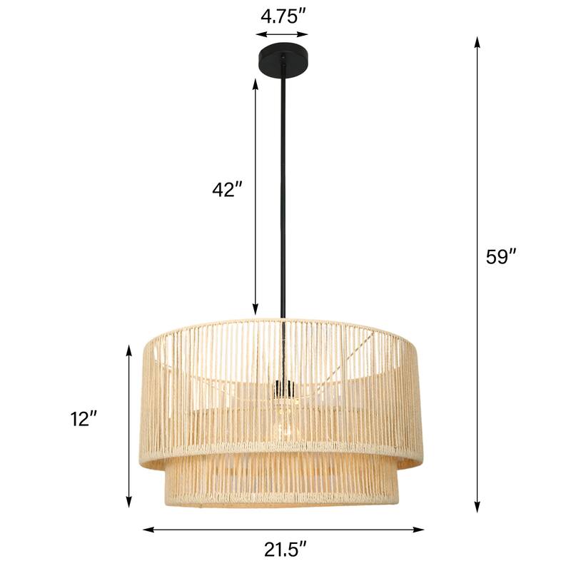 1-Light Rattan Rope Handwoven Hanging Pendant Light
