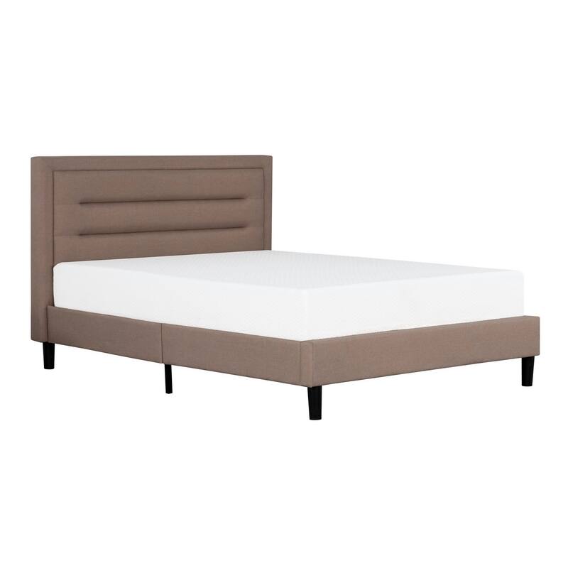 Liam Full Bed, Brown Polylinen Upholstered Bed, Horizontal Tufted Headboard