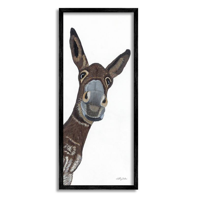 Stupell Donkey Peering Happily Casual Farm Animal Portrait Framed Wall Art, Design by Ashley Justice