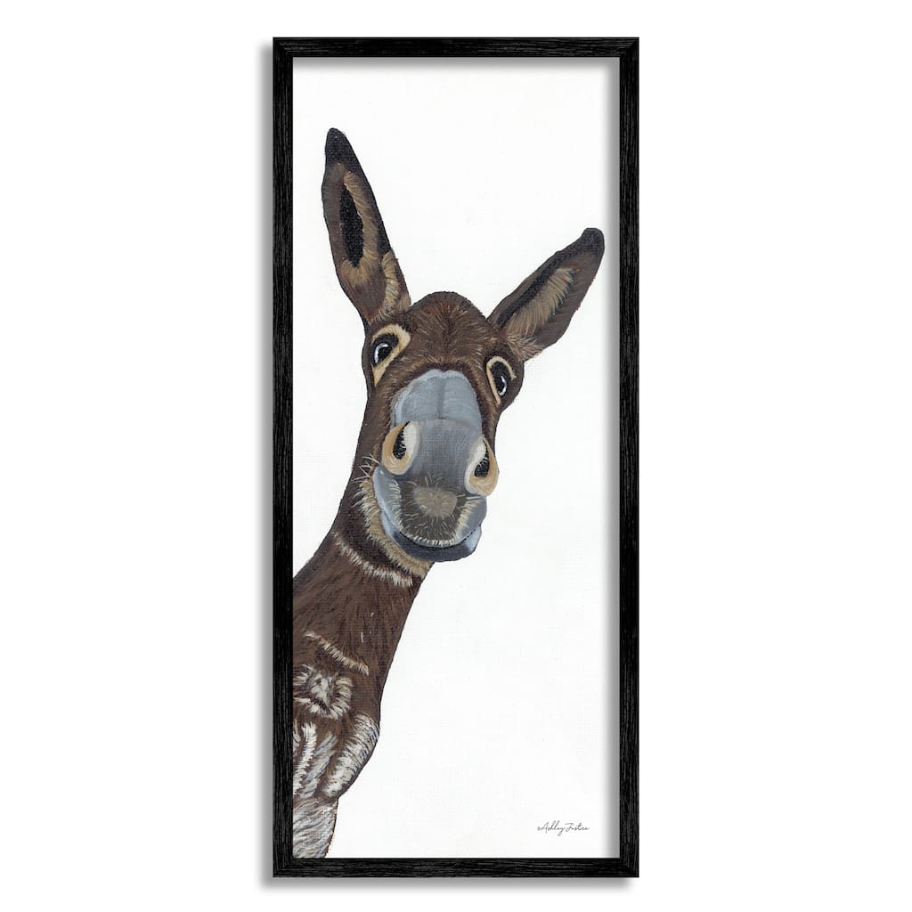 Stupell Donkey Peering Happily Casual Farm Animal Portrait Framed Wall Art, Design by Ashley Justice