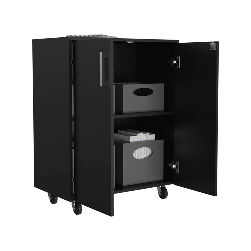 Storage Cabinet Lions, Double Door and Casters, Black Wengue Finish,High quality and durable