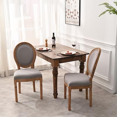 French Country Dining Chair, Living Room Accent Side Chair, Upholstered Round Back Guest Chair, Set of 2, Antique grey white