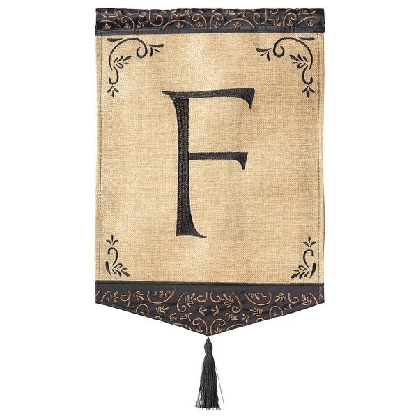 Beige and Brown Monogram "F" Tassel Burlap Garden Flag 18" x 13" - N/A