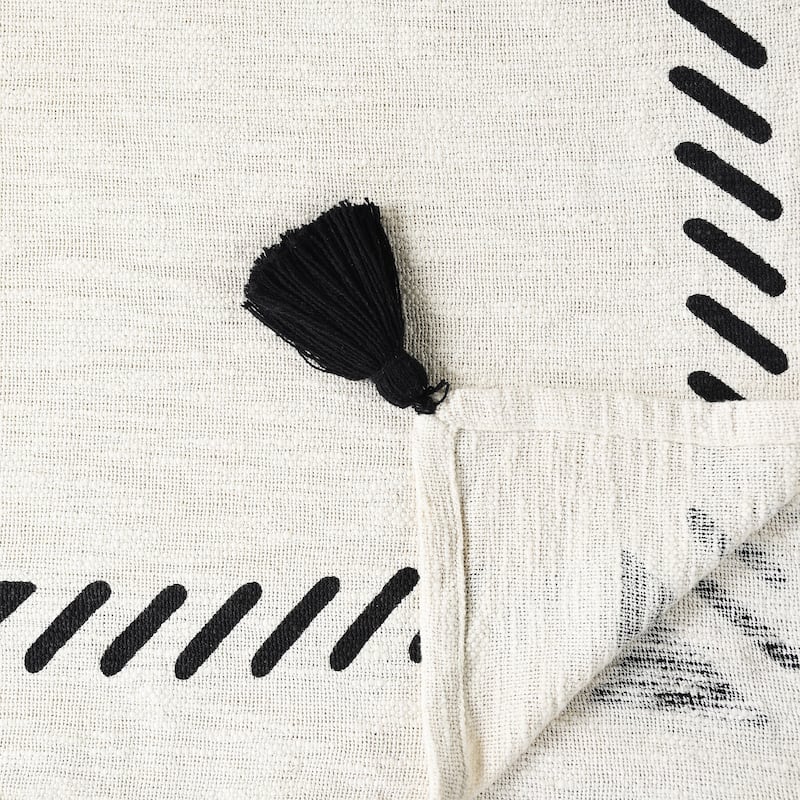 Sevita Modern Boho Tufted Diamond Bordered Cotton Standard Size Throw Blanket