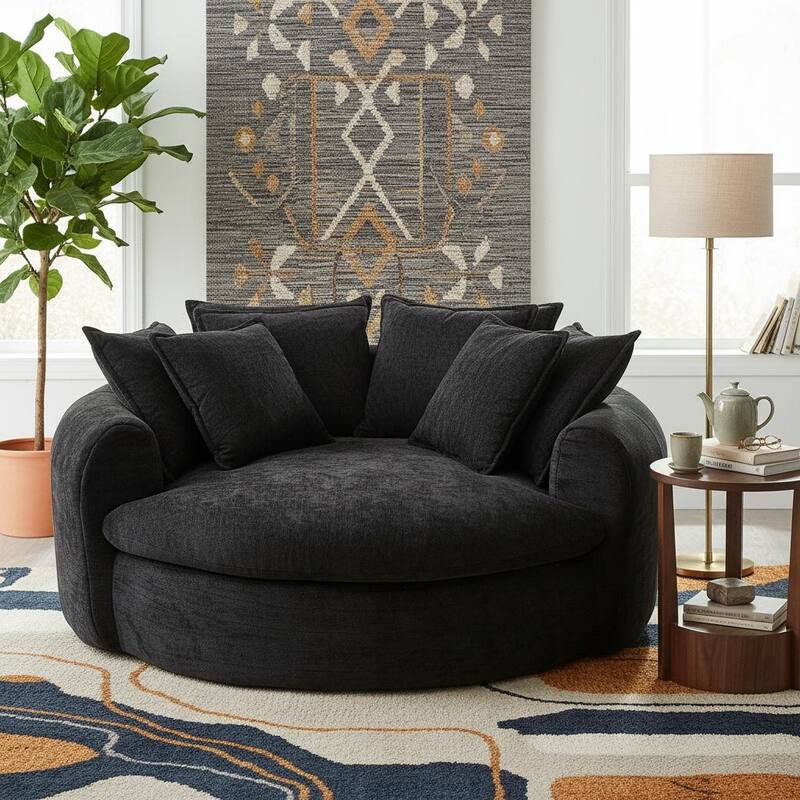 Round Chaise Lounge with Multiple Pillows by Harper&Bright Designs