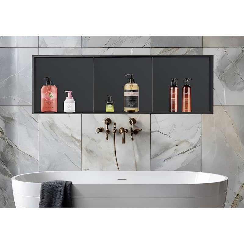 18 Gauge Stainless Steel Black/White Cream Layered Rectangular Recessed Shower Niche - 36"x12.6"