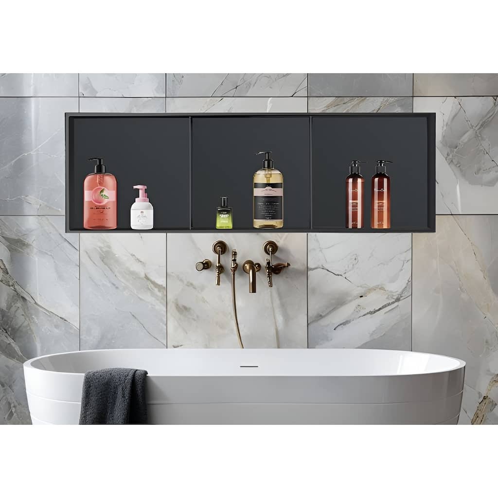 Stainless Steel 18 Gauge Black & White Cream Layered Rectangular Recessed Shower Niche-36"x12.6"
