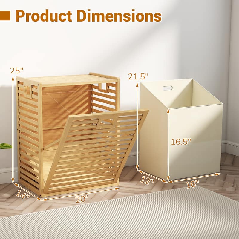 Gymax Large Tilt-out Laundry Hamper w/ Wide Top & Tilt-out Basket Side