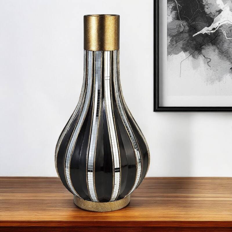 Gold and Black Striped Polyresin Bud Vase for Home Decor - Black-Gold