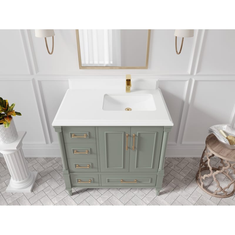 Willow Collections 36 in. W x 22 in. D Aberdeen Right Offset Sink Bathroom Vanity with Countertop - 1.5" White Quartz - Evergreen