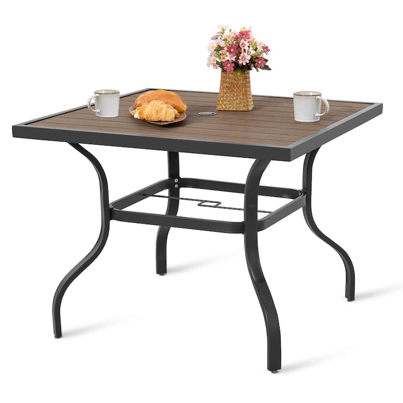 Outdoor Square Powder-Coated Metal Dining Table with Umbrella Hole