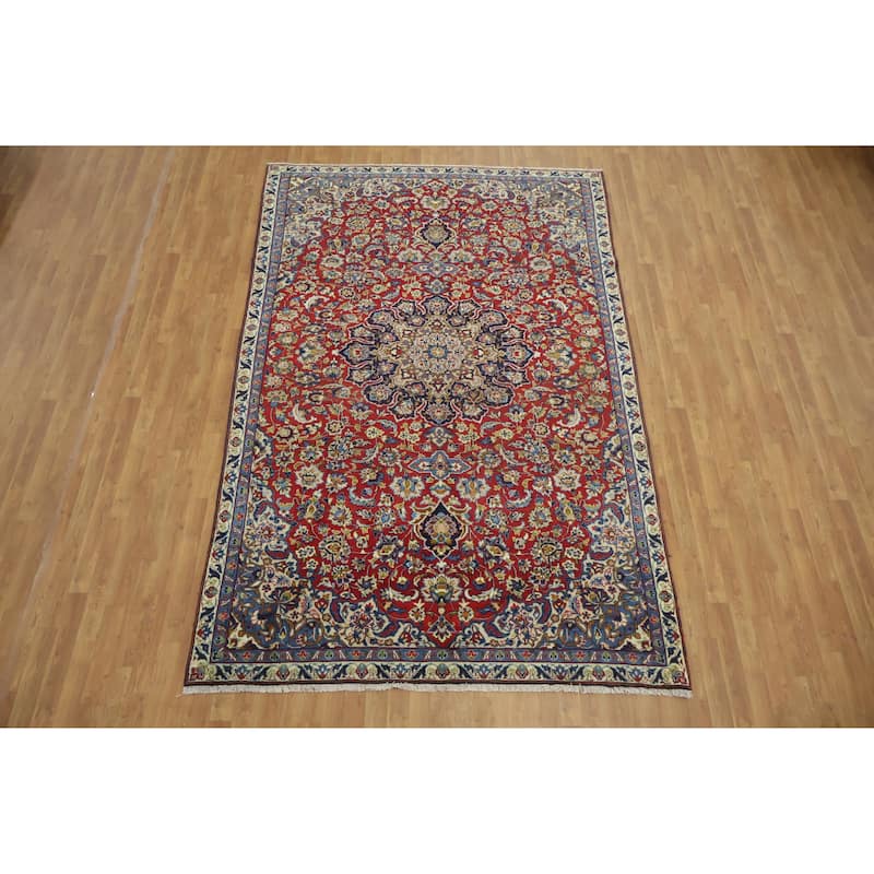 Hand Knotted Oriental 100% Wool Carpet Traditional Floral Red Najafabad Area Rug - 10' 5'' X 6' 8''