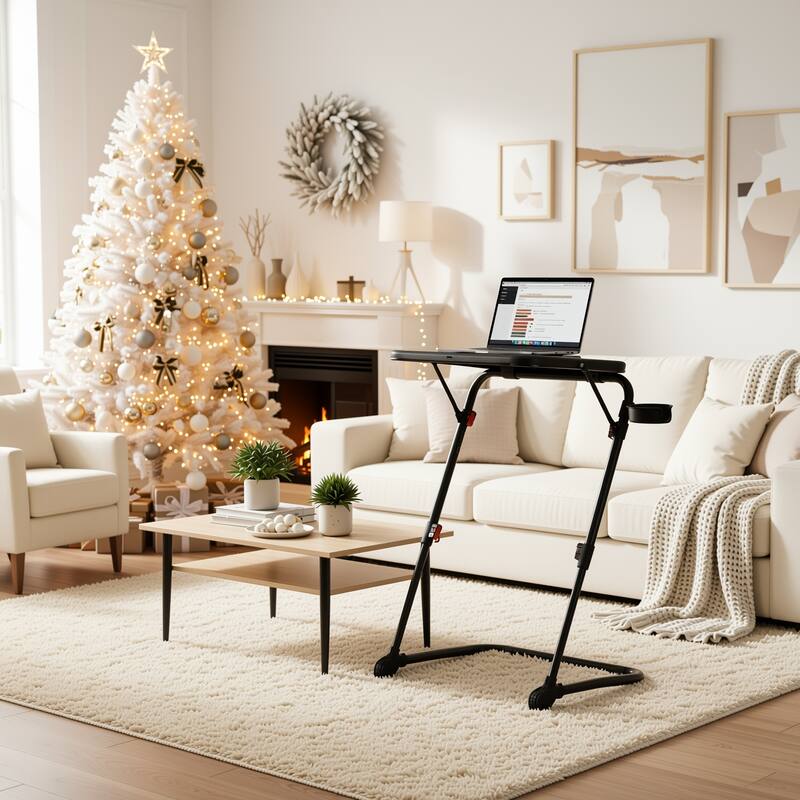 Portable Study Desk with Cup Holder Adjustable Folding for Home, Office,Foldable, Stable, Lightwelght, Storage - Black