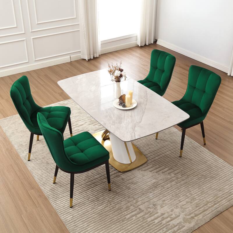 Velvet Upholstered Dining Chairs with Metal Legs, Set of 2/4 - 35.8"H x 18.9"W x 23.2"D
