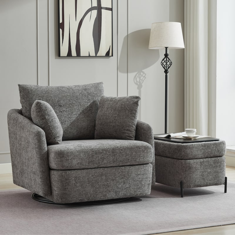 40.6" W Upholstered Swivel Accent Sofa Chair With Pillows