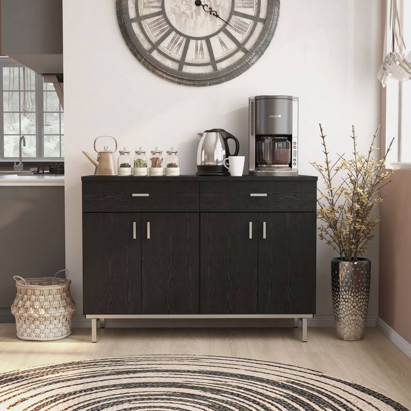 Furniture of America Mason Modern 2-drawer Closed Storage Buffet with Wine Rack - Chrome