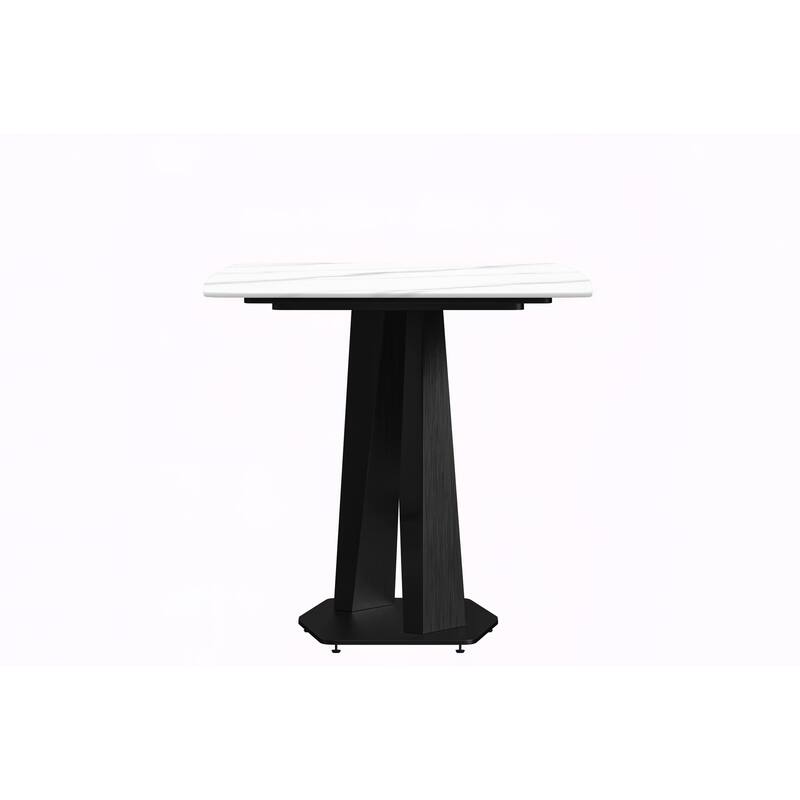 Voren Dining Table with Stone or Glass Tabletop in Black Steel Base