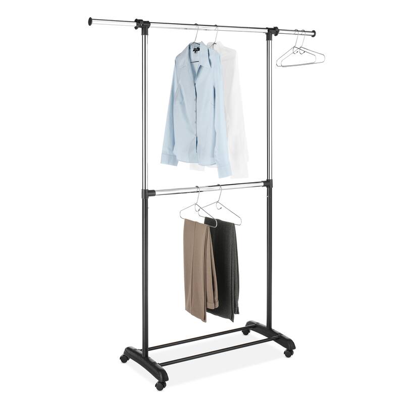 Whitmor Adjustable 2-Rod Garment Rack - Rolling Clothes Organizer