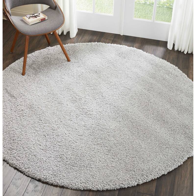 Nourison Malibu Shag Modern Plush Solid Area Rug - 4' Round - Silver - Runner/Round