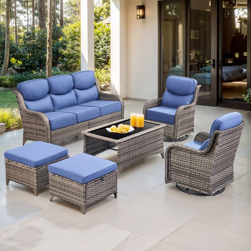 Gymojoy 6-Piece Patio Furniture Set with Swivel Glider Chairs, 6-Inch Ultra-Plush Cushions & Water-Resistant Olefin Fabric