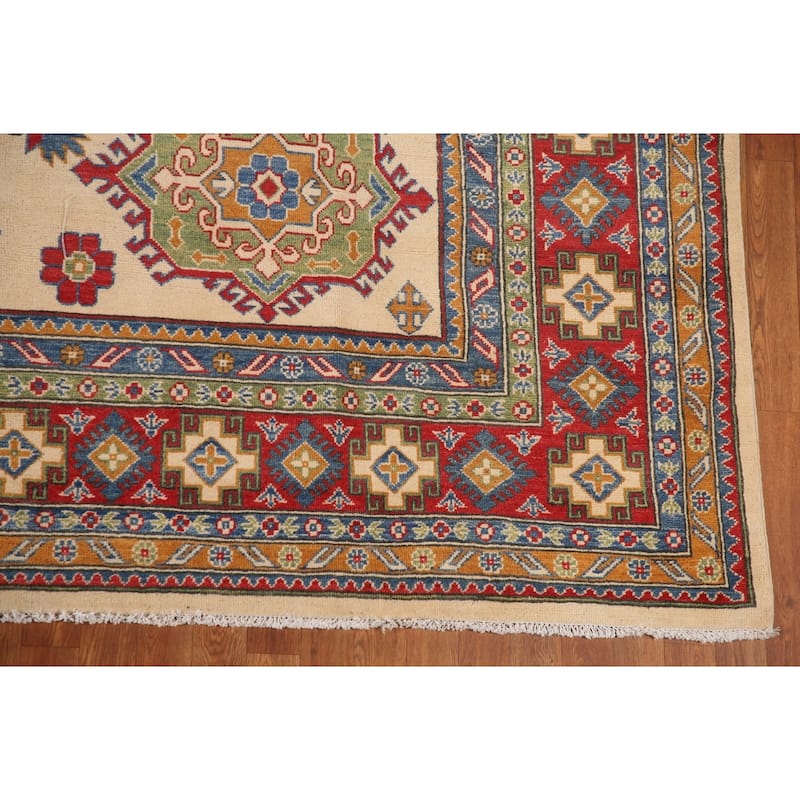 Geometric Kazak Rug Hand-Knotted Bedroom Wool Carpet - 8'11"x 11'8"