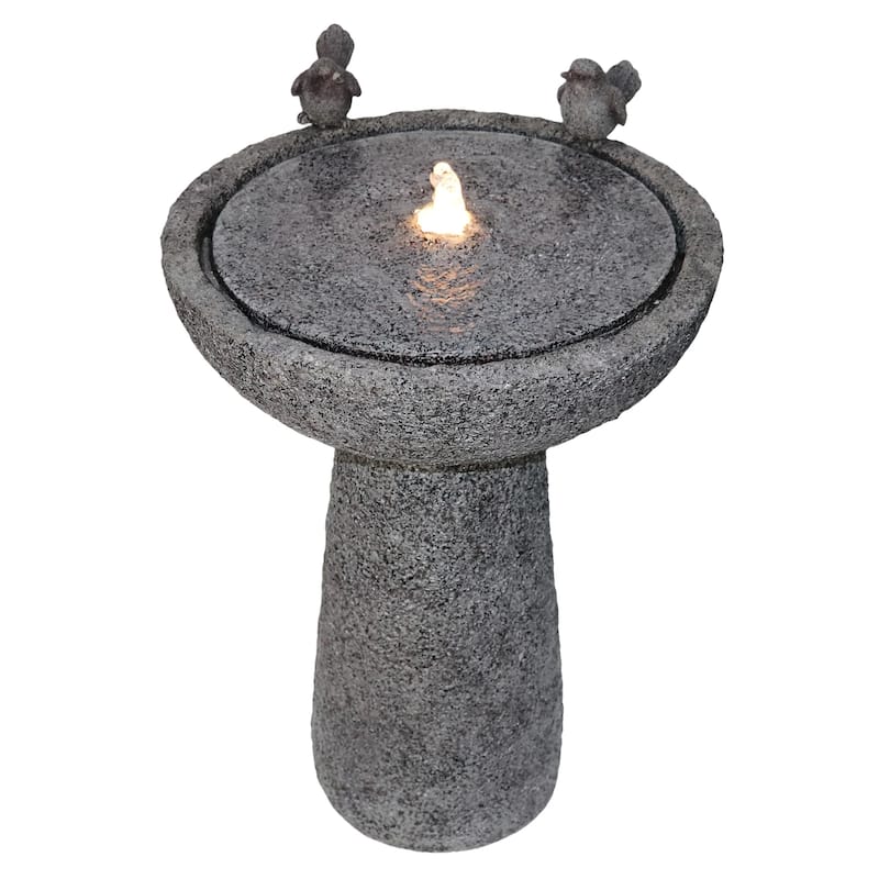 LED Lighted Pedestal Bird Bath Outdoor Garden Water Fountain - 27"