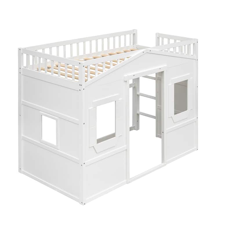 Wood Twin Size Loft Bed with Attached Ladder, Featuring Elegant Design for Stylish Bedrooms