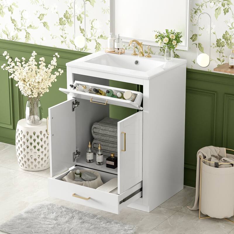 Rossetta Sleek Bathroom Vanity with Integrated Ceramic Sink, Tip-out Drawer