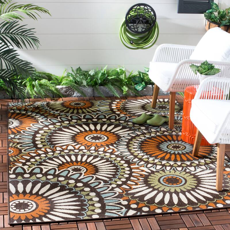 SAFAVIEH Veranda Sissy Indoor/ Outdoor Waterproof Patio Backyard Rug - 8' x 11' - Chocolate/Terracotta