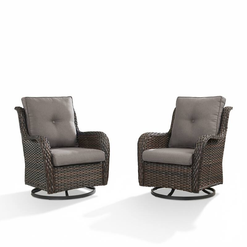 Pocassy Outdoor Wicker Glider Swivel Club Chairs (Set of 2) - Mix Grey