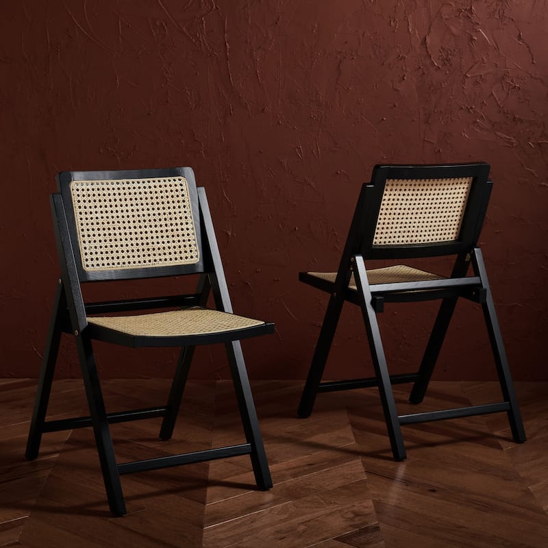 SAFAVIEH Couture Reinalda Cane Folding Dining Chair (Set of 2) - 18 In. W x 23 In. D x 33 In. H - 18Wx23Dx33H - Black/Natural