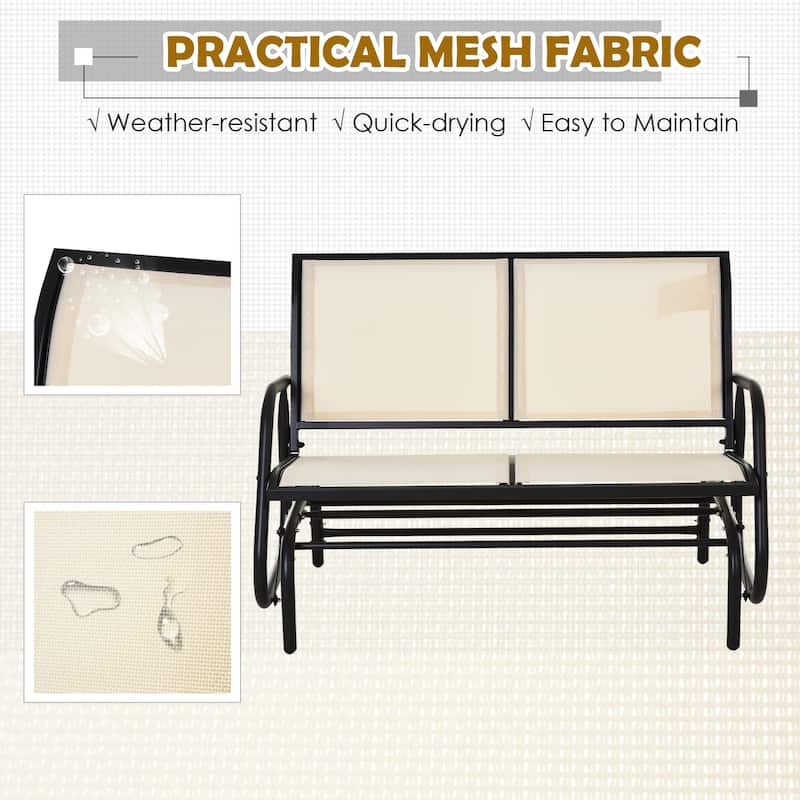 Outsunny 2-Person Glider Rocking Chair with Smooth Armrest, Breathable Mesh Fabric for Backyard Garden