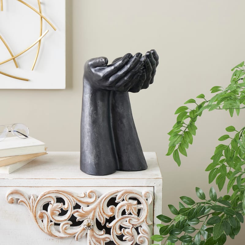 Black Polystone Open Hands Decorative Sculpture - Black