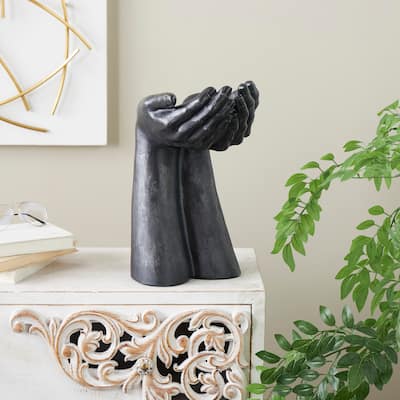 Black Polystone Open Hands Decorative Sculpture