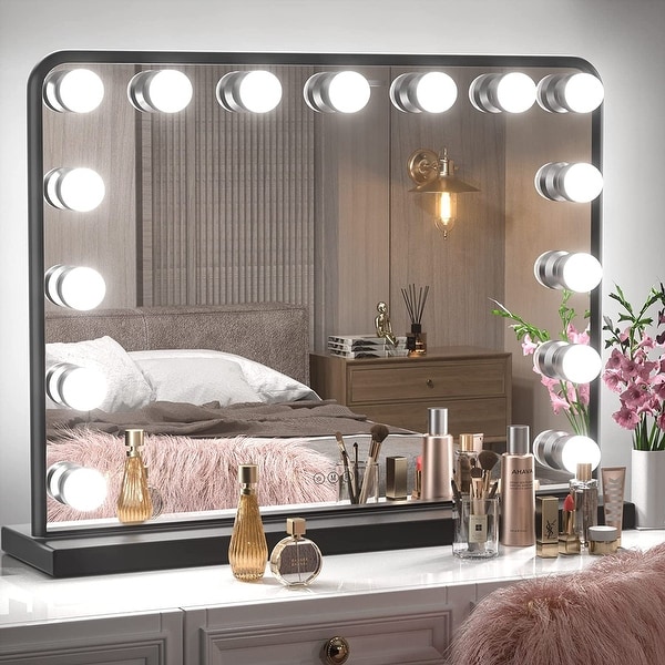 Mirror with lamps top