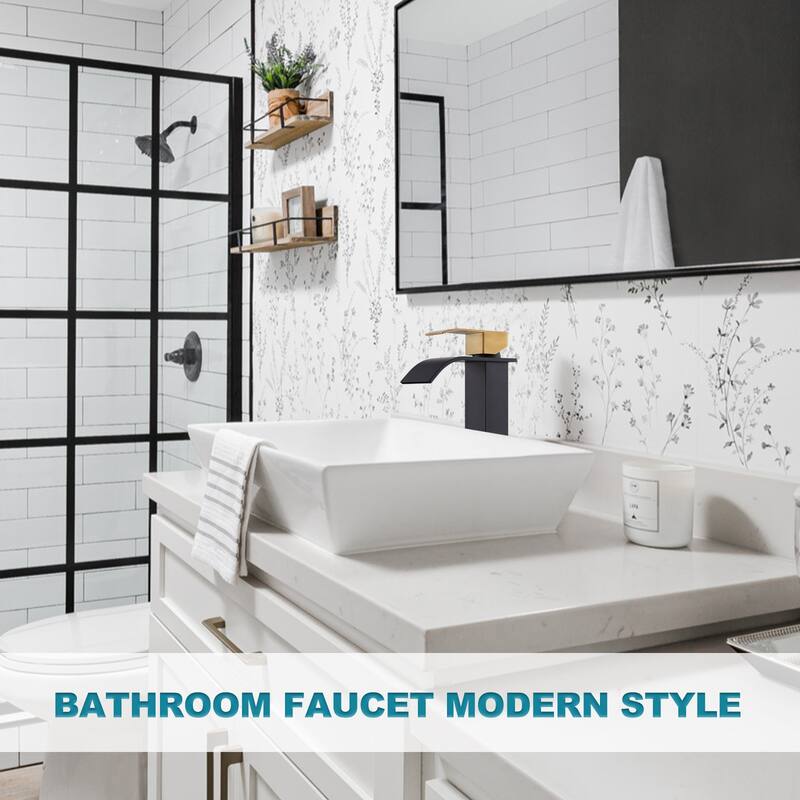 WOWOW Single Handle Single Hole Waterfall Bathroom Vessel Faucet