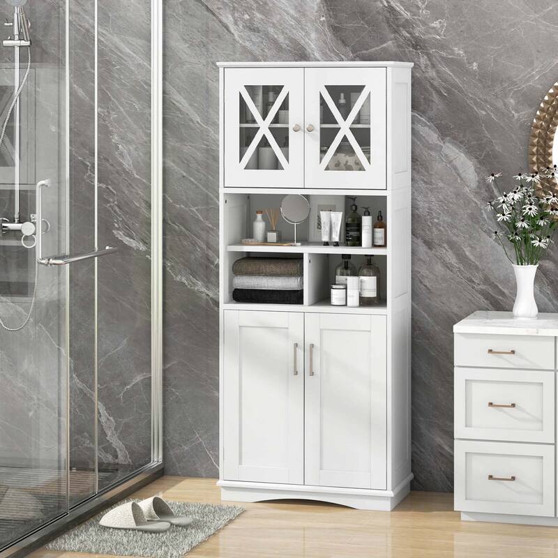 Costway Tall Bathroom Cabinet Large Floor Storage Cabinet with Acrylic - See Details
