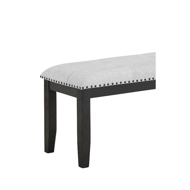 1pc Transitional Upholstered Dining Bench Light Gray Upholstery Black Finish Legs - Gray