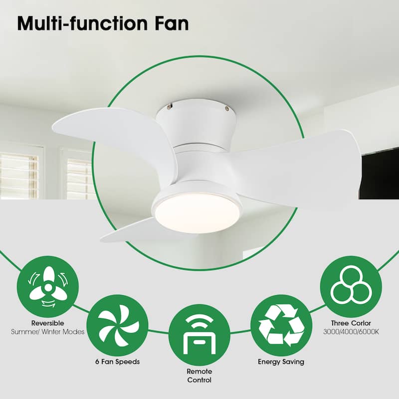 31-inch Modern Black Propeller Flush Mount Ceiling Fan with Light and Remote