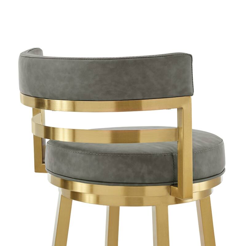 Maxi Swivel Barstool Chair, Gold Stainless Steel, Gray Faux Leather