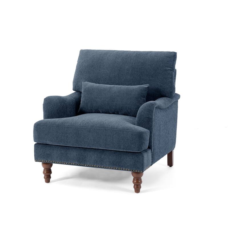 Chenille Accent Chair with Lumbar Pillow Nailhead Living Room