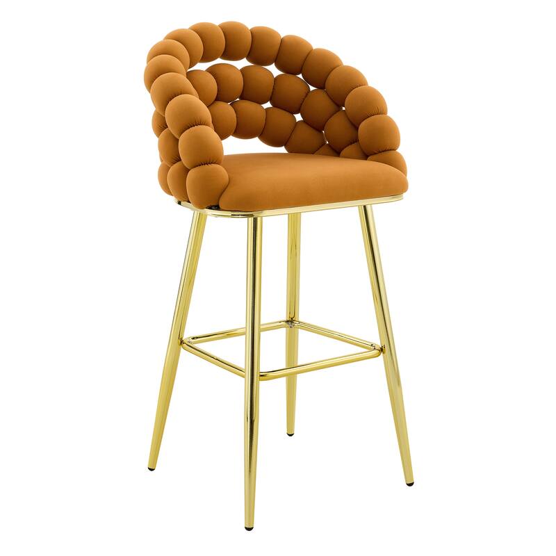 Set of 2 Puffy Bubble Chair Ball Chain Chair Velvet Bar Stools with Gold Legs, Modern Tufted Accent Bar Chairs