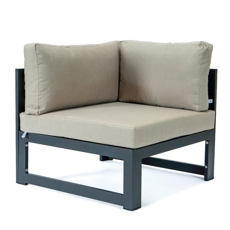 LeisureMod Chelsea 4-Piece Outdoor Patio Sectional Loveseat Set Black Aluminum with Cushions
