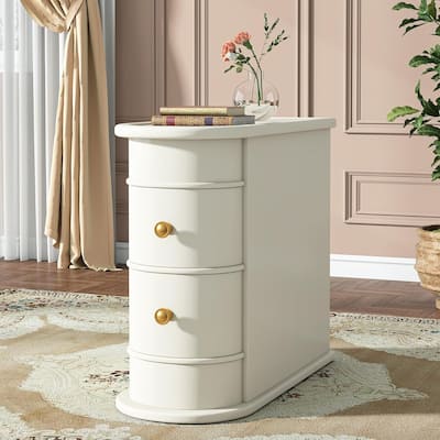 10.81" Off-White Narrow Solid Oak End Table