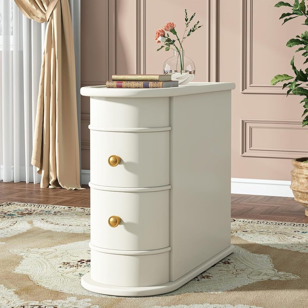 10.81" Off-White Narrow Solid Oak End Table