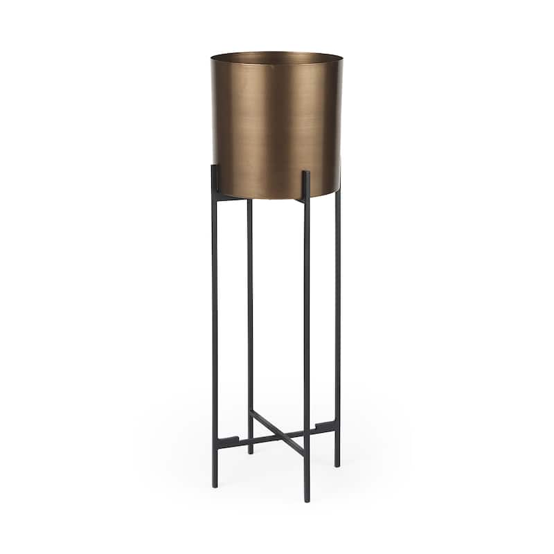 Sowerberry (Large) Bronze Metal w/Black Iron Legs Plant Stand - Large