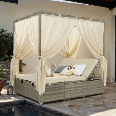 Adjustable Gear Sunlounger with Cushion for Outdoor Tanning & Relax