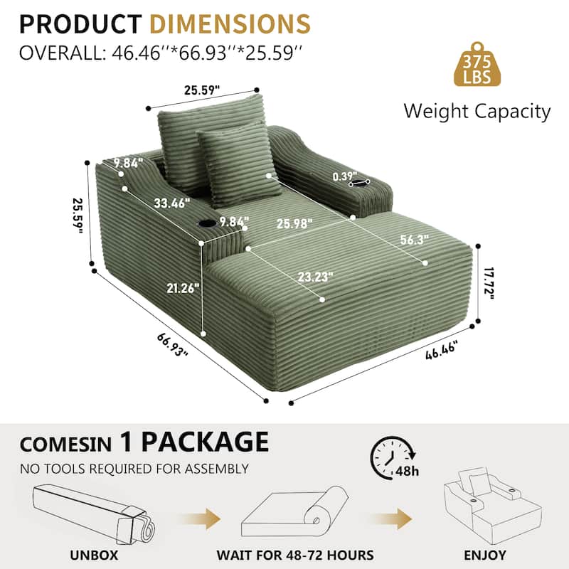 67" Chaise Lounge Chair 9.9'' Wide Armrest Indoor Corduroy Oversized Sleeper Sofa