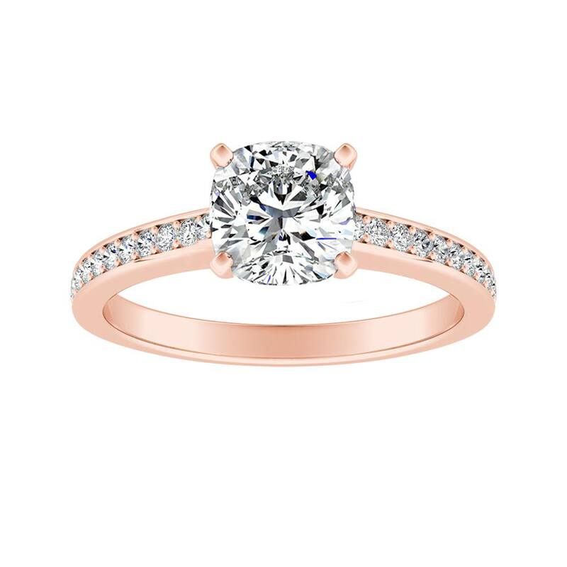 Auriya 3/4ct Cushion-cut Moissanite and Diamond Engagement Ring 14k Gold 1/6ct TDW - Rose - 7.5